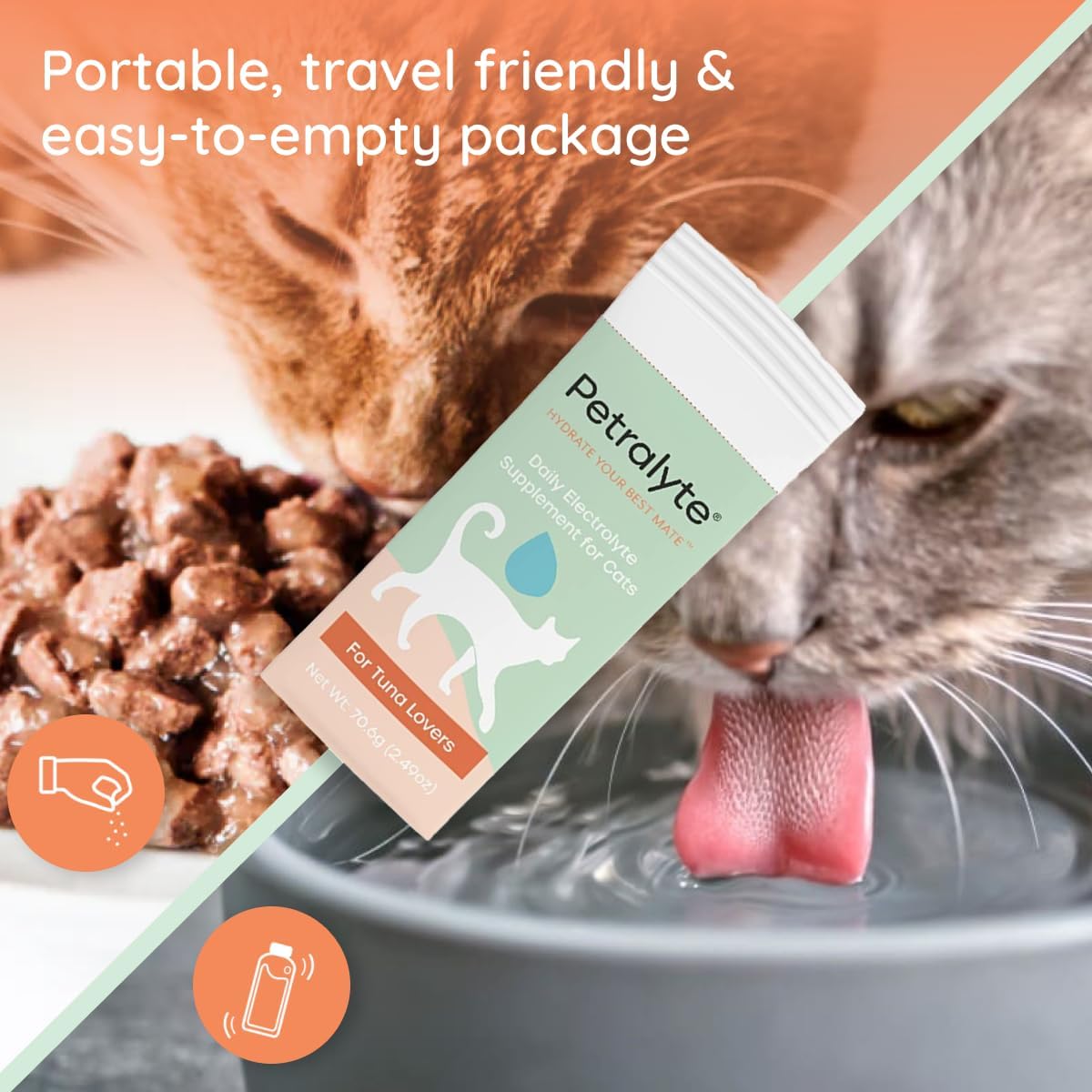 Petralyte Cat Hydration Electrolyte and Cat Joint Supplement | Hydration Support for Cats w/Glucosamine, Chondroitin, L-Glutamine, Taurine, Lysine & Prebiotics | for Tuna Lovers | 32 Packets