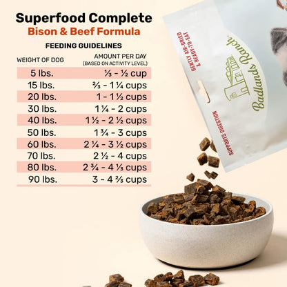 BADLANDS RANCH - Superfood Complete, Air-Dried Adult Dog Food - High Protein, Zero Fillers, Superfood Nutrition by Katherine Heigl (24 oz, Beef & Bison Formula)