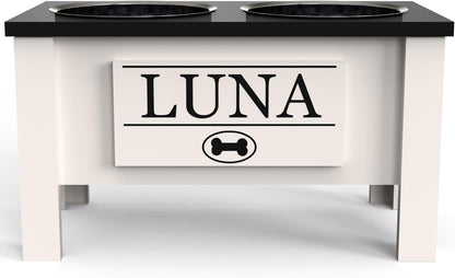 GrooveThis Woodshop - Personalized Elevated Dog Bowl Stand for Large, Medium, Small, X-Small Dogs - Stainless Steel Food and Water Bowls - Raised Dog Dish with Internal Storage (Large, Black)