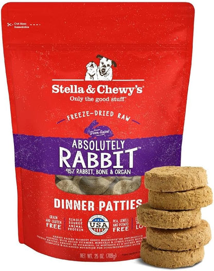 Stella & Chewy's Freeze-Dried Raw Dinner Patties - Absolutely Rabbit Recipe - High Protein Grain-Free Puppy & Dog Food - Perfect For Picky Eaters - 25 oz