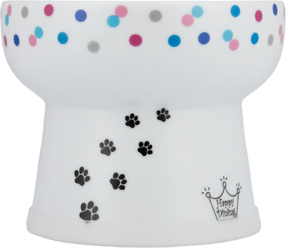 Necoichi Elevated Cat Water Bowl – Ceramic Raised Cat Bowl, Prevents Neck & Whisker Fatigue – Dishwasher & Microwave Safe – Pet Water Bowl for Cats (Colorful Dots, Extra Tall)