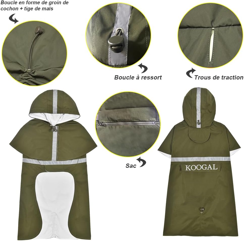 Pet Large Dog Raincoat Apparel Poncho Waterproof for Medium Large Sized for Dog Raincoat Clothes Jacket (6XL, Green)