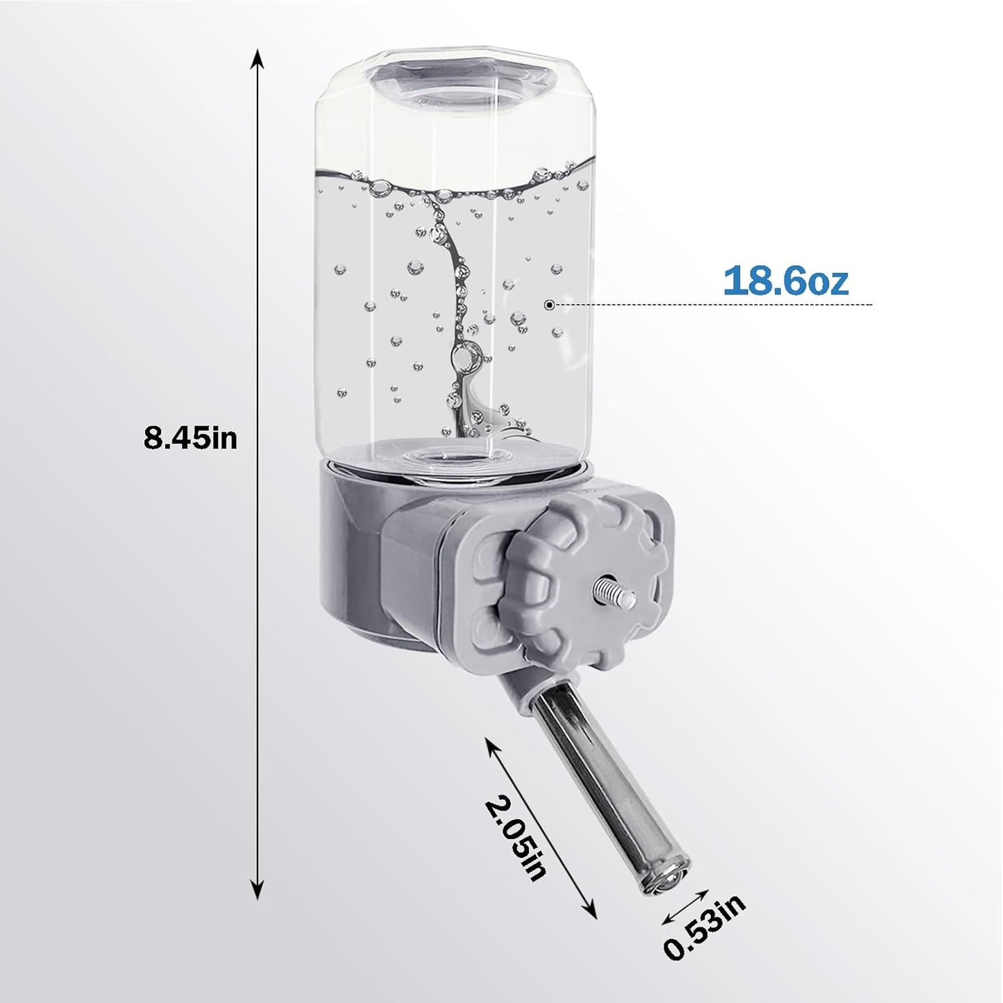 LOS ANDES No-Drip Water Bottle/Feeder for Guinea Pigs/Hamsters/Bunnies/Ferrets/Squirrel/Hedgehog/Other Small Pets, Weather Resistant Cage Water Dispenser for Dogs/Cats, 18.5oz, Gray
