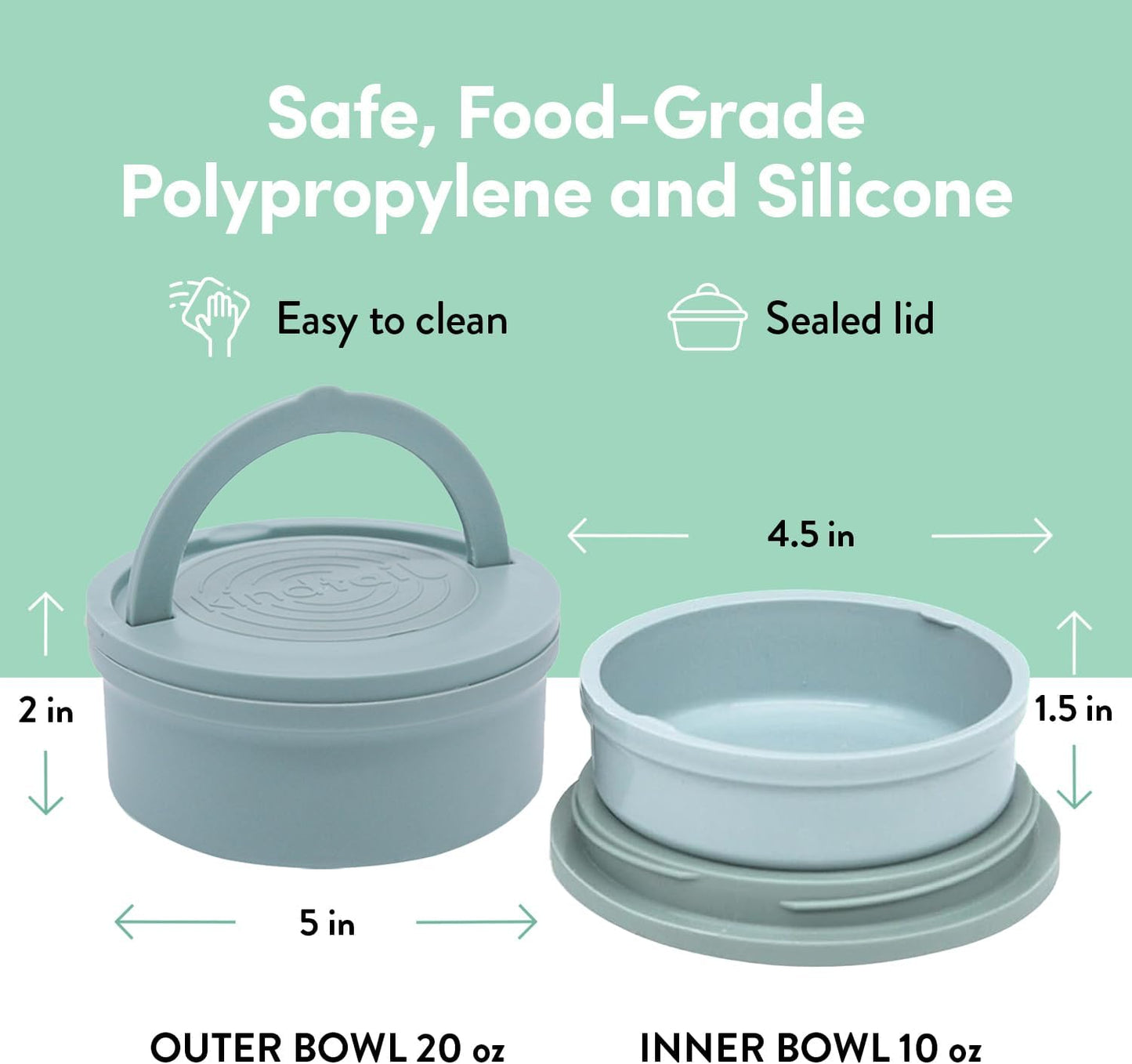 KindTail Dog Travel Bowls - Set of 2 Portable Pet Food & Water Dishes with Lid & Handle - Each Nesting Container Includes a Non-Slip Silicone Base - Microwave & Dishwasher Safe - BPA & Toxin-Free