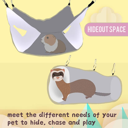 Rat Ferret Hammock Toys Cage Accessories, Guinea Pig Hideout Tunnel, Warm Bed for Rat Ferret Guinea Pig Sleep Hide and Play (2.Hammock+Tunnel)