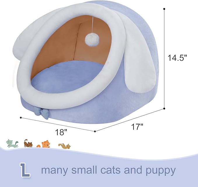 Jiupety Cute Cat Bed for Indoor Cats, Warm Soft Cave Fit for Many Cats and Puppy, Big Ear, L