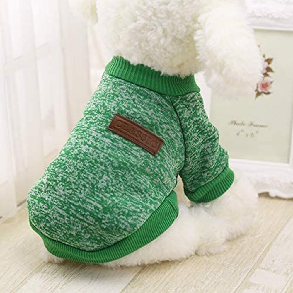 Idepet Pet Dog Classic Knitwear Sweater Fleece Coat Thickening Warm Pup Dogs Shirt Winter Pet Dog Cat Clothes Puppy Customes Clothing for Small Dogs (XXS. Green)