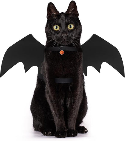 Cat Halloween Costume, Cat Costumes, Small Dog Halloween Costumes - Bat Wing with Pumpkin Bell for Pet Halloween Cosplay Party Dress Up Accessories (Medium)