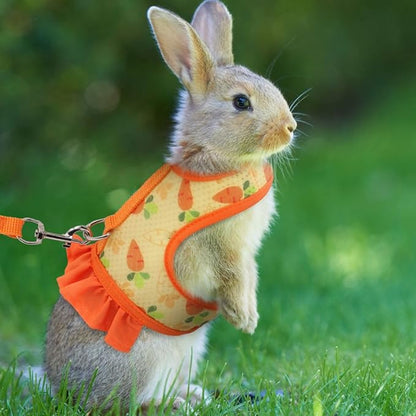 Bunny Harness and Leash,Proof Walking Escape Cute Floral Mesh Vest Breathable Rabbit Clothes for Bunnies, Hiking, Training for Ferret Kitten Puppy Small Rabbit Harness Orange L