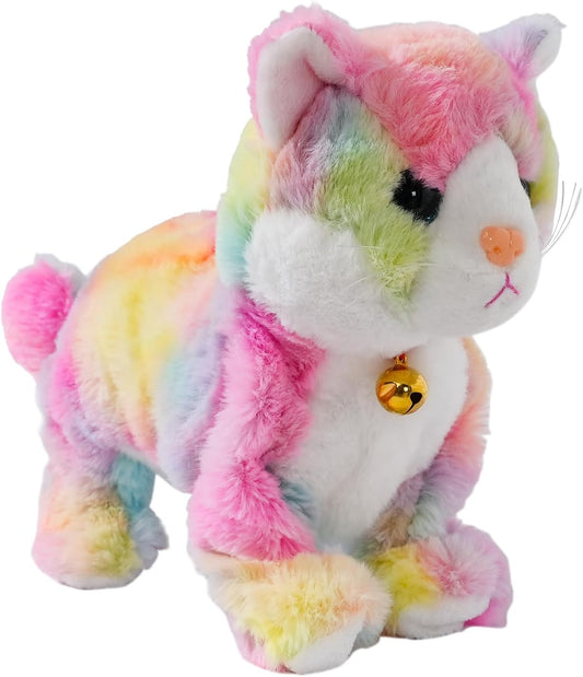 Smalody Interactive Electronic Plush Toy - Animated Sound Control Electronic Pet Robot Cat Kitten Toys Gifts for Boys & Girls Kids Birthday Christmas(LED Eyes) (Colorful)