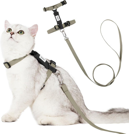 Cat Harness and Leash Set - Green Extra Lightweight Soft Kitten Harness Escape Proof, Adjustable Travel Pet Harness for Walking，Easy Control Comfortable Outdoor (Olive Green, One Size)