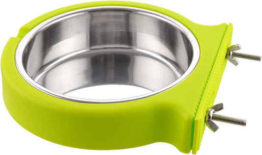 Crate Dog Bowl Removable Stainless Steel Water Food Bowls Cage Coop Cup for Cat Puppy Bird Pets (Large, Green with Corrugated Clip)