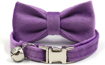 Cat Collar Personalized with Name Tag & Bells Optional Airtag Holder & Bow-tie Colorful Cute Cat Collars for Girls & Boys Cats Soft Durable Custom Kitten Collars for Small Large Cats (Deep Purple)