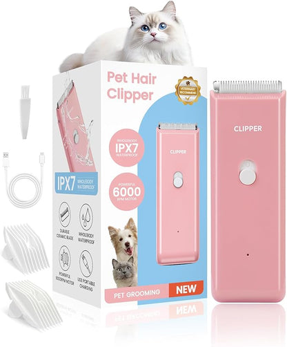 Dog Clipper for Matted & Long Hair,Quiet Pet Paw Hair Trimming Groomer,Handy Cordless Rechargeable Waterproof Shaver Kits for Cats,Small Dogs & Animals Pink