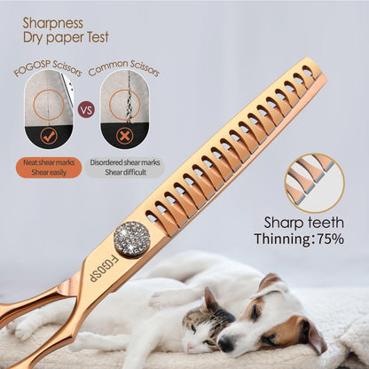 Rose Gold Titanium Chunkers Dog Grooming Scissors 7'' Professional Thinning Shears for Dogs Shih Tzu Teddy Pet Japanese 440C 70% Thinning Rate 18 Teeth(7,Chunker)