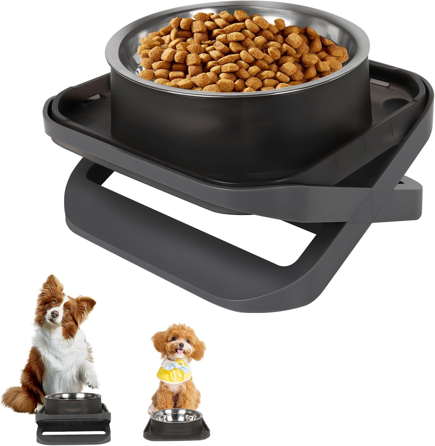 Raised Dog Bowls for Small & Medium Dogs, Adjustable Elevated Stainless Steel Food or Water Bowl, No Spill Non-Slip Dog Feeder Stand for Pets