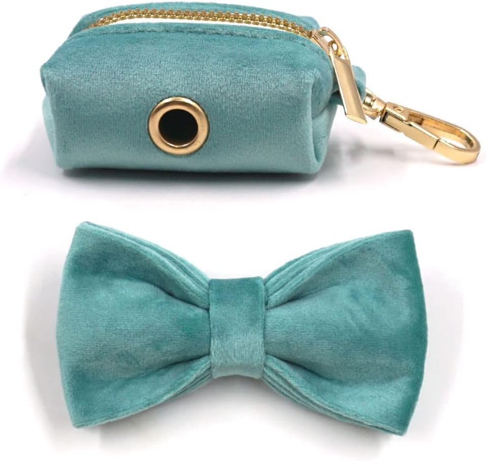 PETDURO Personalized Dog Collar Mint Green Soft Velvet for Large Medium Small Boy Girl Dogs - Custom Collar with Name Phone Number Engraved on Gold Metal Buckle - Add Leash Bow Set via Customize Now