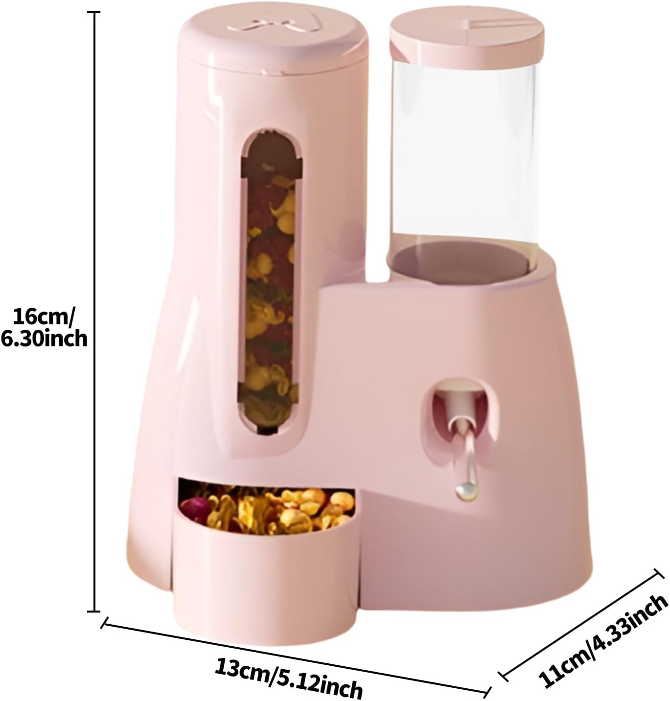 2-in-1 Hamster Water Bottle & Food Dispenser - Leak-Resistant Design for Glass/Wire Cages (120ml/4oz BPA-Free + Double Seal Nozzle) Dwarf Hamster & Mice Essentials (Pink, 6.3×5.1×4.31)