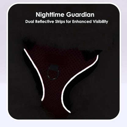 Cat Harness and Leash Set for Walking – Escape-Proof Reflective Vest for Cats and Small Dogs, Adjustable Soft Air Mesh with Pressure-Reducing Design, 4.92ft (Black & Rose, S)