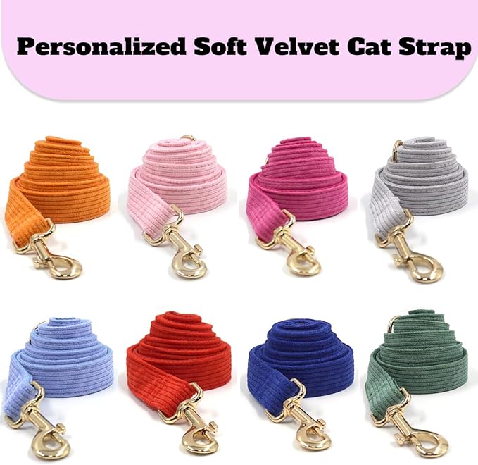 Personalized Cat Collar with Pet Name Phone Number Engraved Metal Buckle Personalized Adjustable Velvet Cat ID Collars with Bell for Kids and