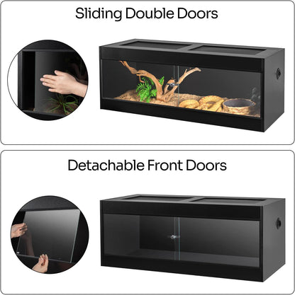 OIIBO 67 Gallon Reptile Original Wood Enclosure, 48"x18"x18" Large Reptile Terrarium with Double Hinge Sliding Doors and Top Screen Ventilation Reptiles Habitat Lounge Black