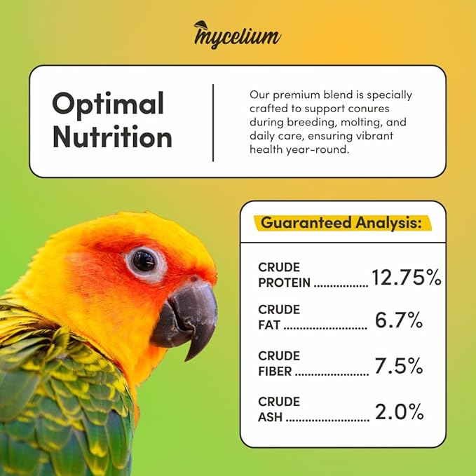Mycelium Organic Conure Cuisine (5 LB Bag) | Fruit & Veggie Bird Seed w/Added Vitamins | Balanced Daily Nutrition for Immunity & Feather Health | Non-GMO, No Fillers or Additives, Made in USA