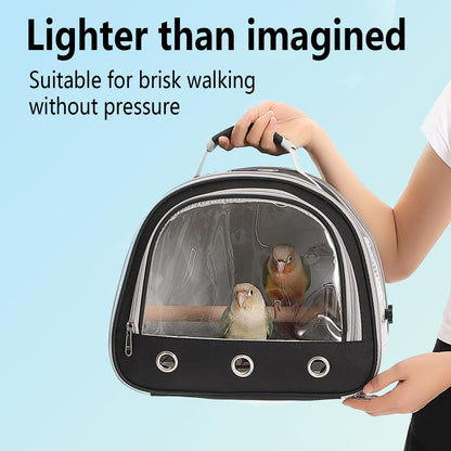 Bird Carrier,Bird Cage Parakeet Parrot Budgie Carrier Backpack for Small Birds, Travel Bird Cages with Perch, Transparent Ventilation Cockatiels, Lightweight Pet Carrier for Outdoor Use(Black)
