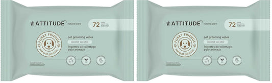 ATTITUDE Pet Grooming Wipes, Hypoallergenic Plant and Mineral-Based Ingredients, Vegan and Cruelty-Free Biodegradable Products, Unscented, 72 count (Pack of 2)
