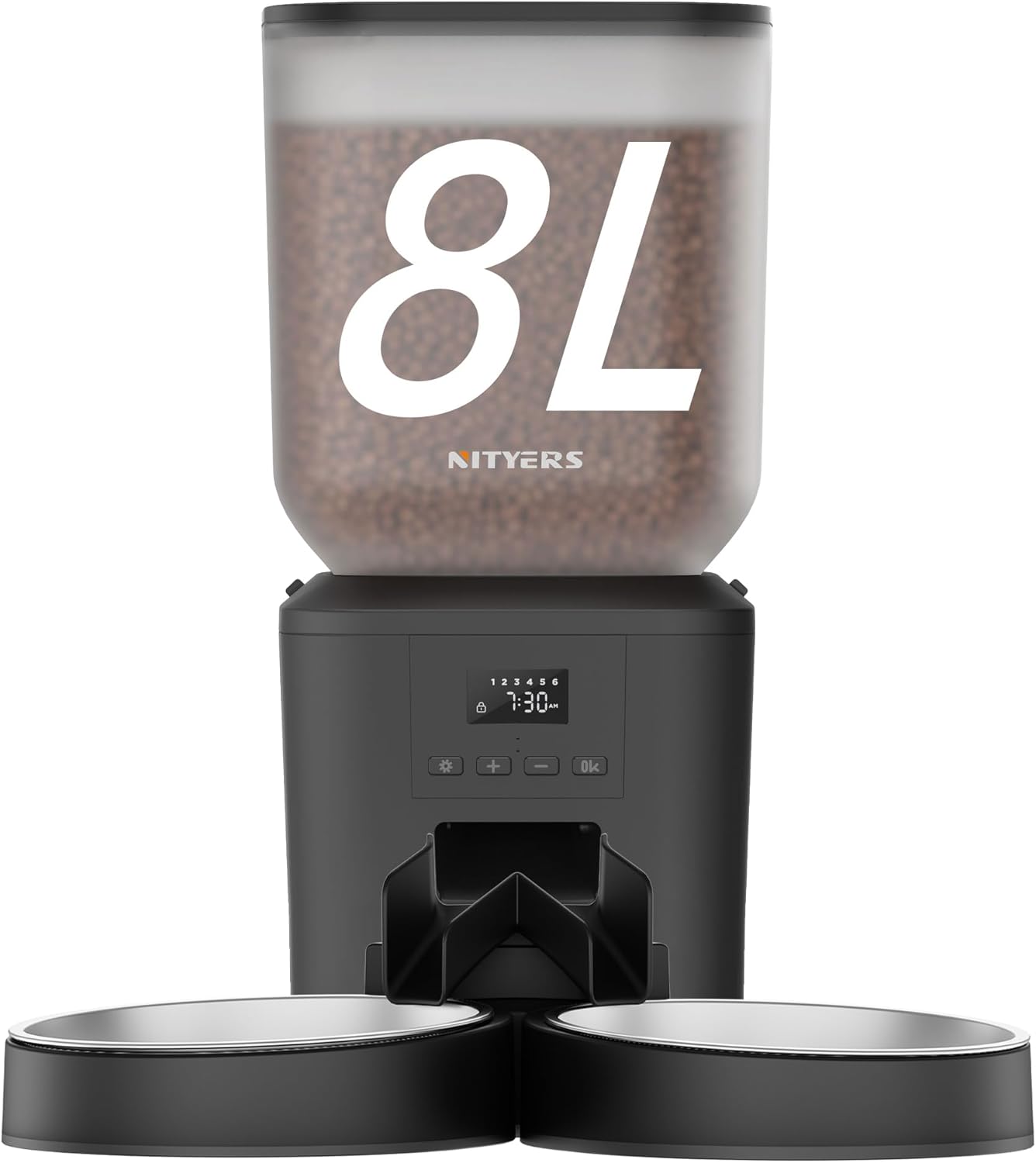 Automatic Cat Feeder for 2 Cats - 8L/34 Cups Large Capacity Auto Cat Food Dispenser with LCD Screen, 2 Food Trays, Timed Feeder, Up to 50 Portions 6 Meals Per Day, Keep Fresh