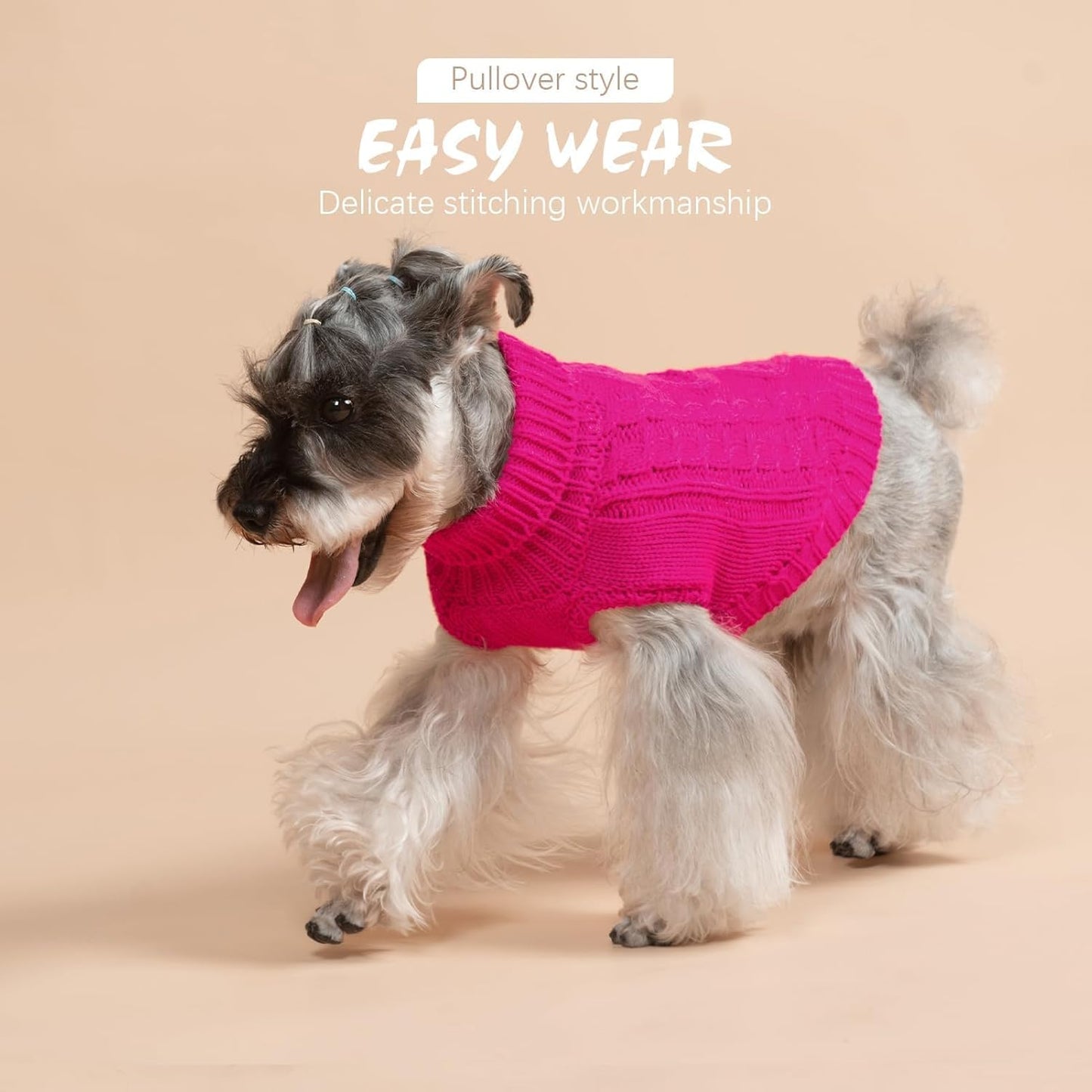 BINGPET Thermal Knitted Dog Sweater for Small Medium Large Dogs,Winter Dog Cat Coat Warm Sweartershirts Outfits,Classic Cable Knit Turtleneck Pullover Dog Jumper Coat Warm Sweartershirts(Rosered,SM)