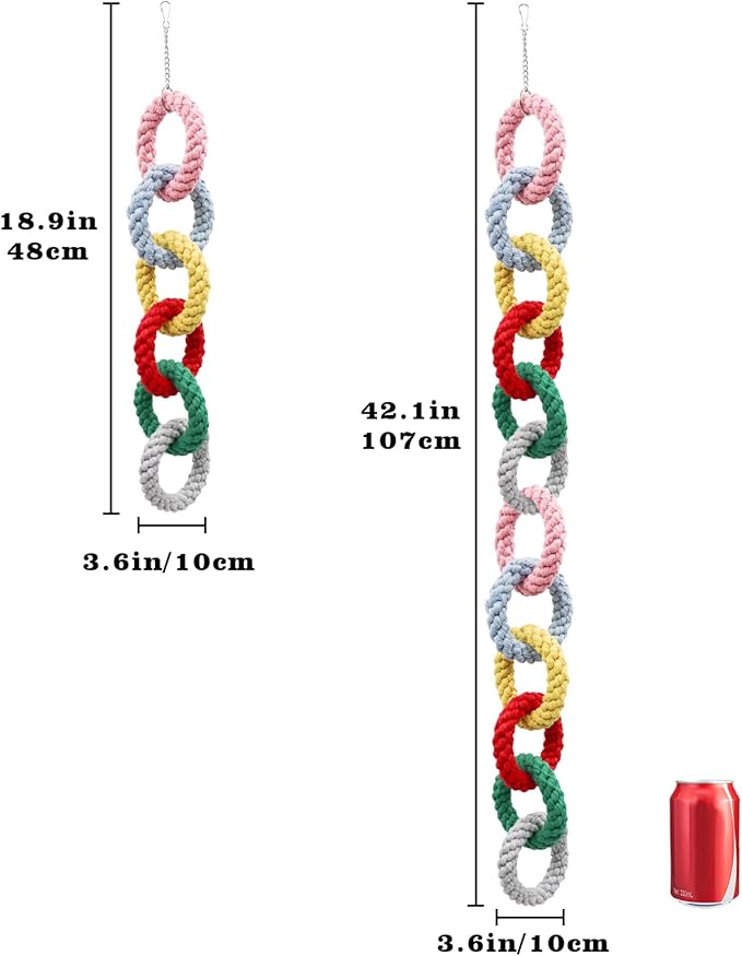 Sugar Glider Toys, Hanging Cotton Rope Ring Climbing Toy for Little Pet, Rat Toys, Sugar Glider Cage Accessories, Exercise Toys for Sugar Glider, Rat, Squirrel, Bird, Other Little Climber （Long）
