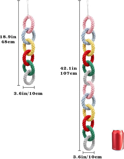 Sugar Glider Toys, Hanging Cotton Rope Ring Climbing Toy for Little Pet, Rat Toys, Sugar Glider Cage Accessories, Exercise Toys for Sugar Glider, Rat, Squirrel, Bird, Other Little Climber （Long）