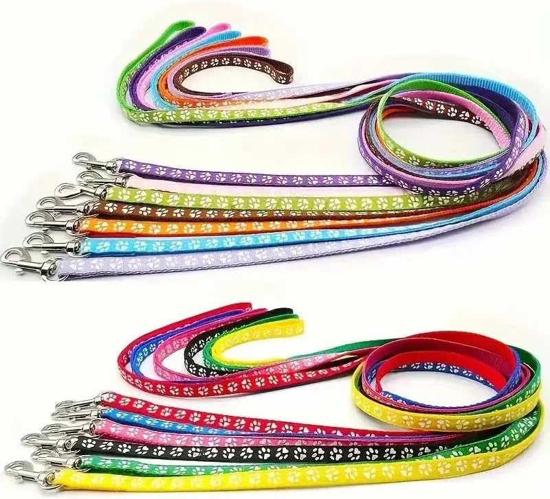 Red Small Puppy Collar Girl Leash Set, Nylon Basic Reflective Puppy Collars Paw Print for XXS Xs Small Dog Cat Pet Animal Litter Tiny Kitten Boy Girls