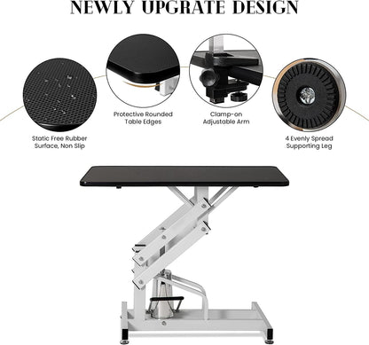 Hydraulic Dog Grooming Table, Heavy Duty Grooming Table for Small/Medium Dogs at Home, Pet Grooming Table with Adjustable Arm and Noose, Range 21-36 Inch, 43 Inch