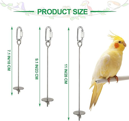 3 Pcs Bird Cage Food Holder Stainless Steel Parrot Fruit & Vegetable Skewer Hanging Foraging Toy for Parakeets, Budgies, Macaws