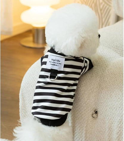 Autumn Dog Sweater with Leash Ring Warm Striped Puppy Shirt for Small Dog Girl Boy Cat Sweater Winter Pet Clothes Pomeranian Chihuahua Cold Weather Coat (Black, X-Small)