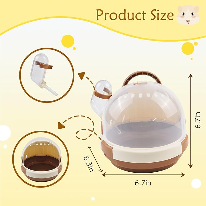 Hamster Carrier Cage Portable Cages Small Animals Carry Travel Case with Water Bottle Plastic Breathable Guinea Pig Outgoing Cage for Dwarf Hamster Ferret Chinchillas Hedgehog (Brown)
