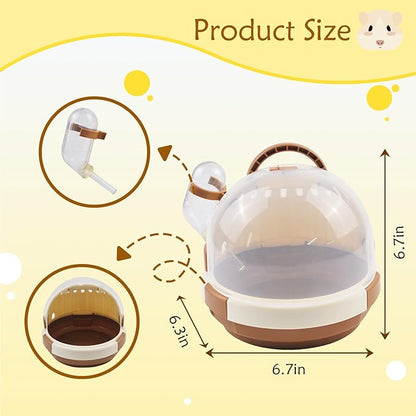 Hamster Carrier Cage Portable Cages Small Animals Carry Travel Case with Water Bottle Plastic Breathable Guinea Pig Outgoing Cage for Dwarf Hamster Ferret Chinchillas Hedgehog (Brown)