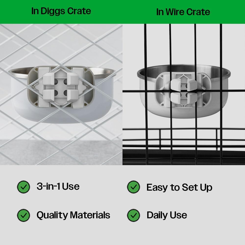 DIGGS Crate Bowl for Dogs - Clip on Pet Bowl for Water & Food - Puppy Training Necessities - Spill-Resistant, Universal Dog Crate Accessories (38oz.)