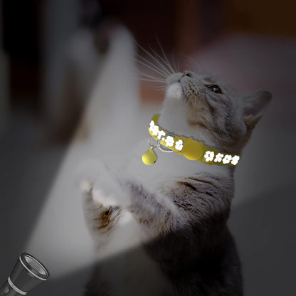 BANMODER 2 Pack Reflective Cat Collar Breakaway with Bell,Personalized Kitten Collars,Adjustable Safety Buckle Collar for Male Cats Girls & Boys (Yellow)