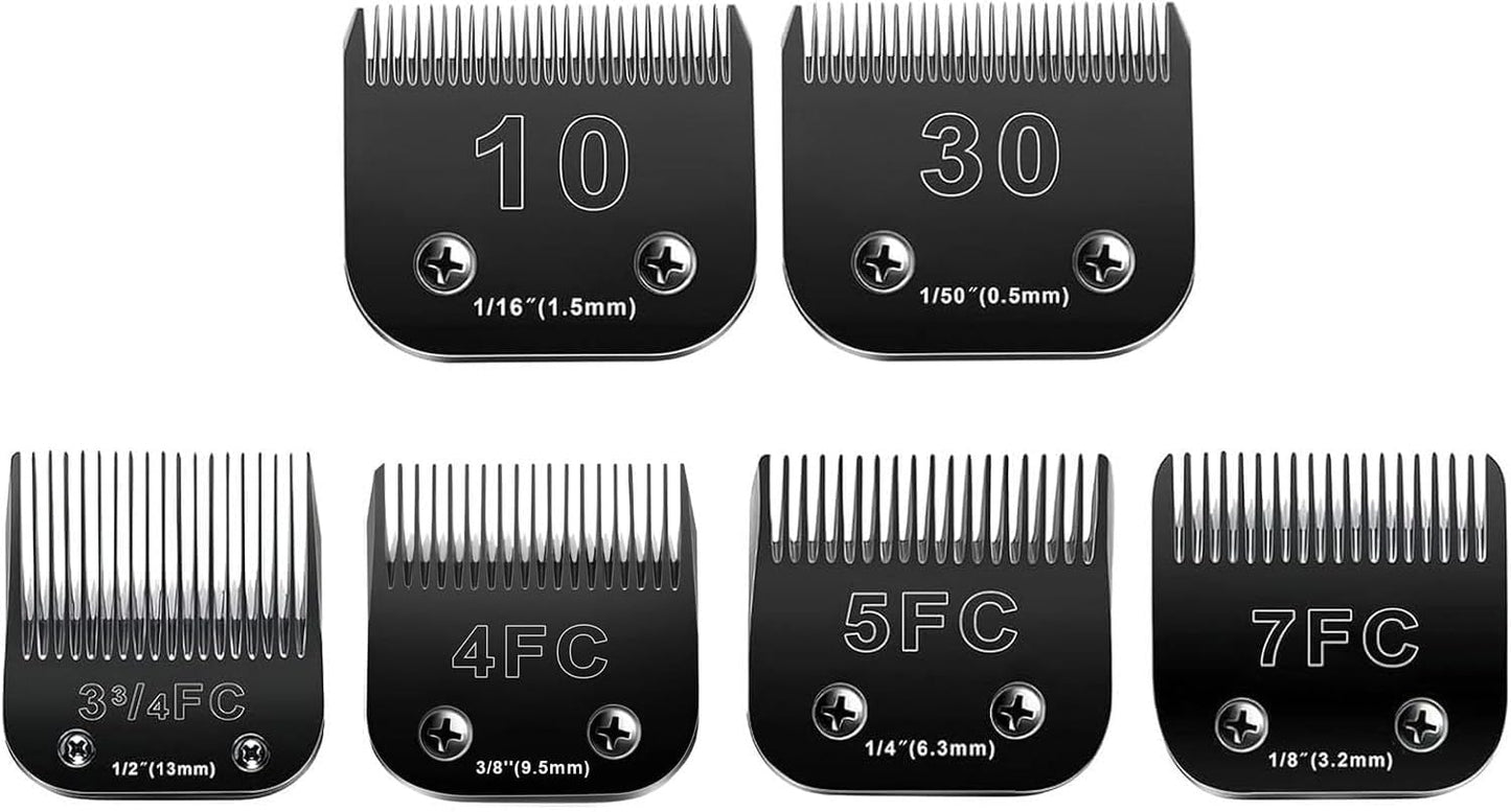 10 Blades Dog Grooming Blades Compatible with Andis/Oster A5/Wahl KM-10 Series Dog Clippers,Detachable Clipper Replacement Blade,Black (6PCS Black-#10+30+3FC+4FC+5FC+7FC)