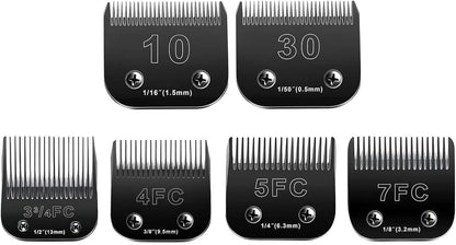 10 Blades Dog Grooming Blades Compatible with Andis/Oster A5/Wahl KM-10 Series Dog Clippers,Detachable Clipper Replacement Blade,Black (6PCS Black-#10+30+3FC+4FC+5FC+7FC)