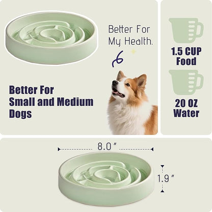 Ceramic Slow Feeder Dog Bowl,1.5 Cups Pet Slow Feeder for Small and Medium Breed,Puzzle Dog Food Dish,Anti-Gulping,Stop Bloat,Preventing Choking