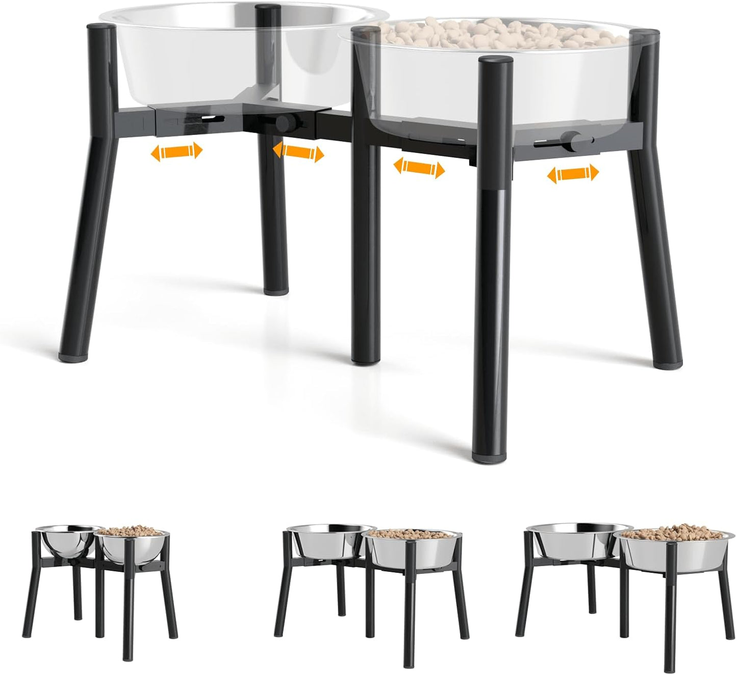 Adjustable Raised Dog Bowl Stand for Medium & Large Dogs – 11" Tall Elevated Feeder Fits 7–10.6" Wide Bowls, 2-in-1 Dog Food & Water Bowl Holder (Bowls Not Included)