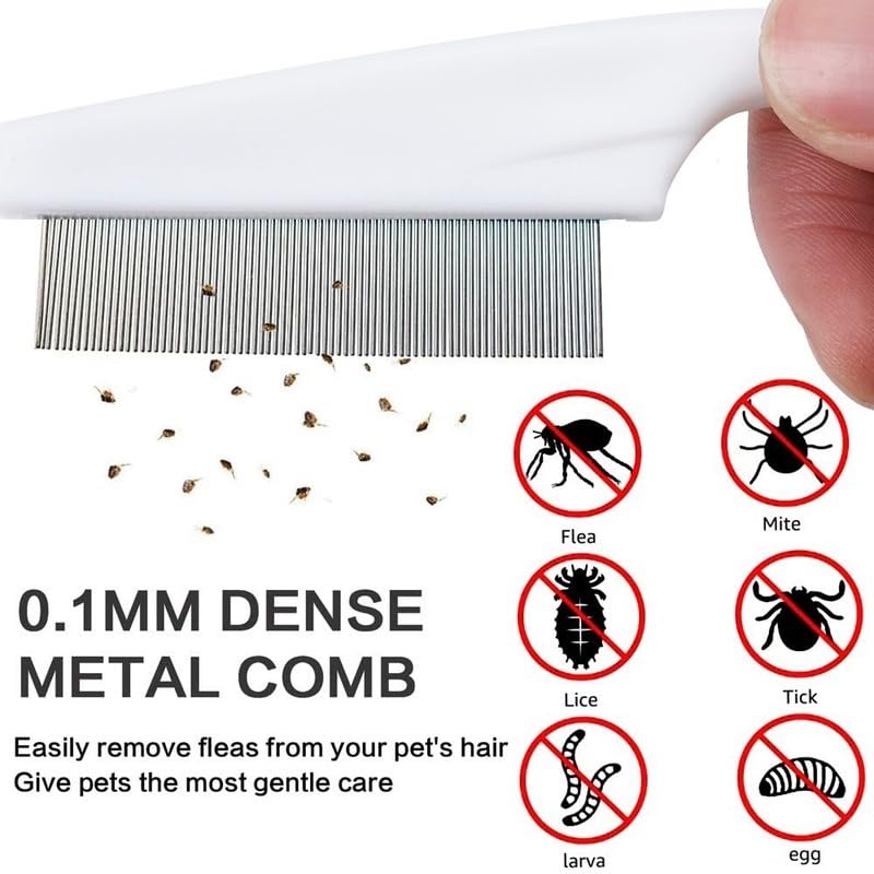 Pet Grooming Comb - 2-in-1 Multifunctional Stainless Steel Comb for Flea, Tear Stain Removal, and Dehairing Dogs and Cats' Face, Paws, and Body