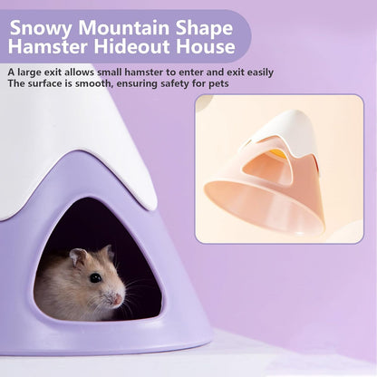Hamster Hideout, Snowy Mountain Shape Hamster Hide House,Cute Small Animal Habitat Hideaway Hut for Syrian Hamsters, Mice, Gerbils, Rats (Purple)