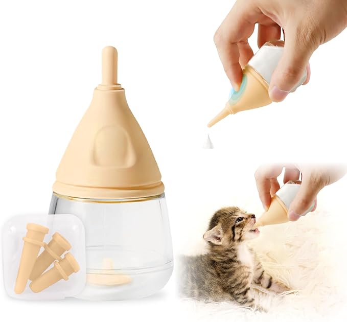RockTech Ergonomic Kitten Bottle Feeding kit, Puppy Bottles for Nursing Puppy Milk -40ml Anti-Choking Slow Flow Nursing Bottle for Newborn Kittens/Puppies/Small Animals,Silicone Feeder(Yellow)
