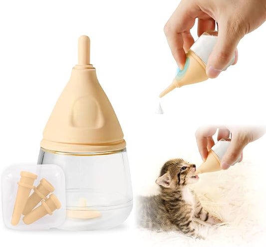 RockTech Ergonomic Kitten Bottle Feeding kit, Puppy Bottles for Nursing Puppy Milk -40ml Anti-Choking Slow Flow Nursing Bottle for Newborn Kittens/Puppies/Small Animals,Silicone Feeder(Yellow)