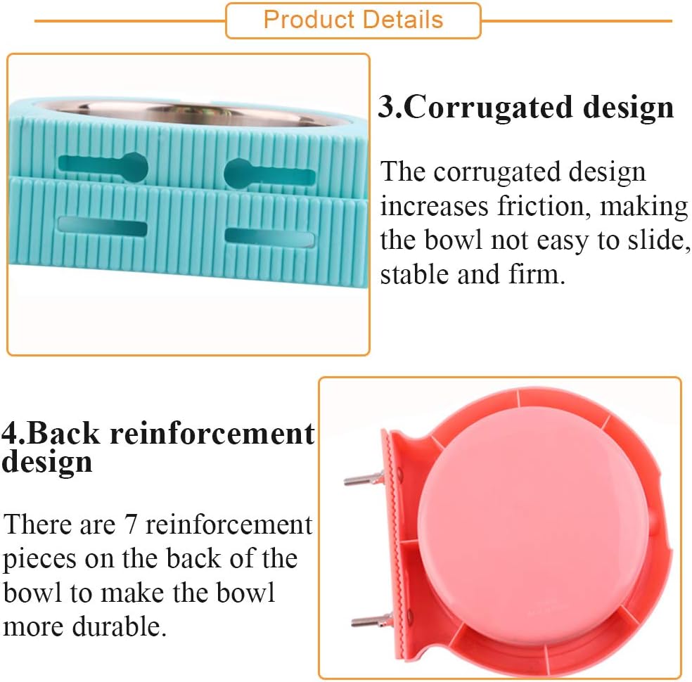 kathson Crate Dog Bowl, Removable Stainless Steel Hanging Pet Cage Bowl Food & Water Feeder Coop Cup for Cat, Puppy, Birds, Rats, Guinea Pigs (2pcs, Pink and Blue)