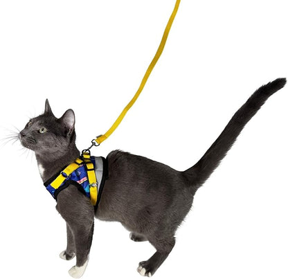 Travel Cat Harness and Leash Set - Adjustable Fit Harness and Reflective Strap - Comfort Walking Vest for Kitten for Outdoor Walking, Hiking (X-Small, 90s Cat)